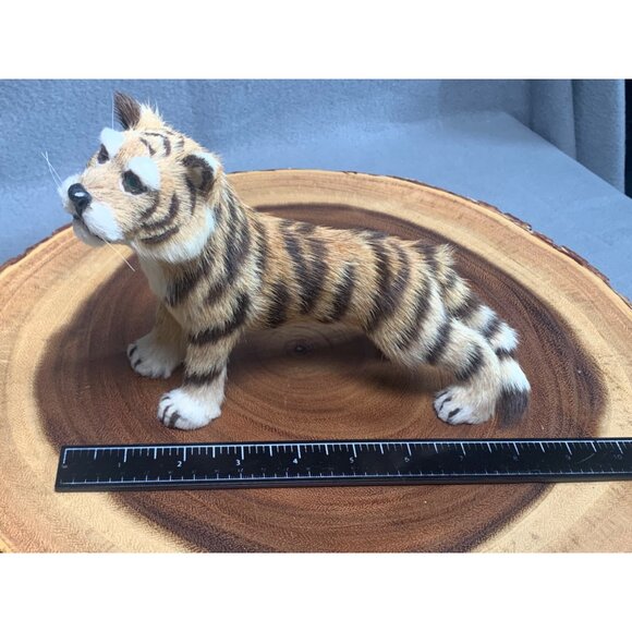 Realistic Tiger Figurine - Faux Fur & Handcrafted - 8" Lifelike Wild Cat Decor - Picture 7 of 9
